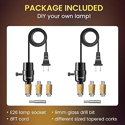 VINO LIGHT Bottle lamp kit, with 9mm Glass Drill bit, Works with Wine  Bottle or Any Other Glass Liquor Bottles, UNO Slip-on Socket 8 ft Black  Cord UL