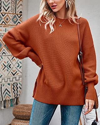 Imily Bela Women's Oversized Tunic Fall Slouchy Long Sleeve Ribbed Knit  Side Slit Pullover Jumper Sweater, Blue, Small at  Women's Clothing  store