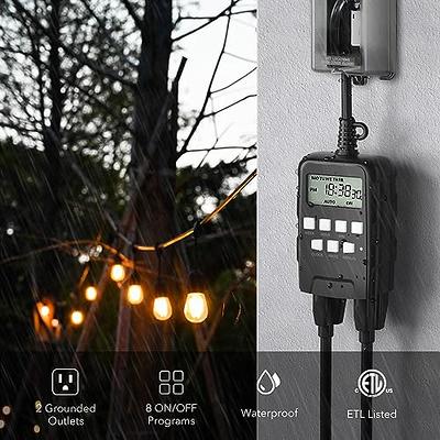 BN-LINK 24-Hour Mechanical Outdoor Light Timer, Outdoor Timer Waterproof, 1  Grounded Timer Outlet for Home and Garden, 15A 1/2HP, Heavy Duty