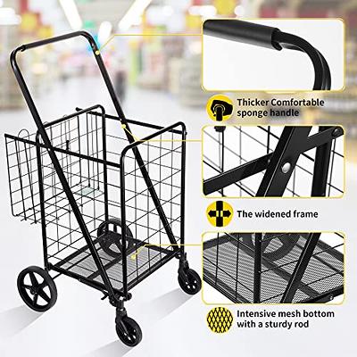 Folding Shopping Cart with Waterproof Liner, Grocery Cart Large Bag with  Top Cover, 340 Lb Capacity, Utility Cart with 360° Rolling Swivel Wheels