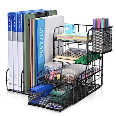 VIVSOL 5-Tier Office Supplies Desk Organizer, Desk Organizers and  Accessories with 2-File Organizer with Sliding Drawer, 4 Trays and Large  Capacity