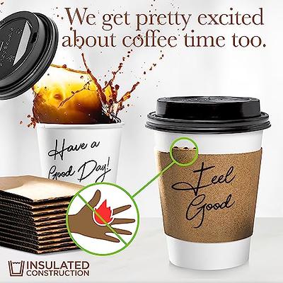 Disposable Paper Coffee Cups - Insulated - with Lids and Sleeves (50, 12 oz)