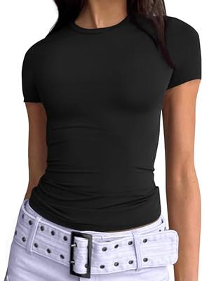 Cute Trendy Basic Tight Scoop Neck Crop Short Sleeve Crop Top Women or Teen  Girl