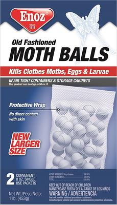 Enoz Moth Balls 4oz, 6-packages with No Clinging Odor- Protects Against Clothes Moths, Carpet Beetles, and Their Eggs and Larvae, Moth Killer Use for