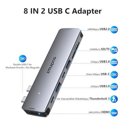 NOV8Tech USB C Hub – Multiport Adapter for MacBook Pro/Air – 7 in 2 USB C  Docking Station - Thunderbolt hub – HDMI to USB C Dongle – SD Card Reader