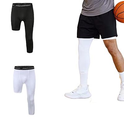 2 Pcs Men's Compression Pants 3/4 One Leg Capri Athletic Sports Leggings  Base Layer Bottoms for Running Basketball