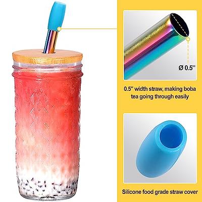 6 Pack Glass Tumbler with Lid and Straw, 24 oz Reusable Boba Smoothie Cups  Iced Coffee Mason Jar Dri…See more 6 Pack Glass Tumbler with Lid and Straw