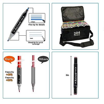 204 Piece Dual Tip Marker Set Alcohol Based Permanent Drawing Pen