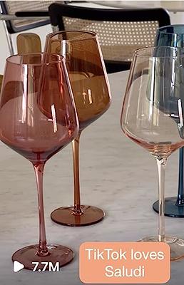 Saludi Colored Wine Glasses, 16.5oz (Set of 6) Stemmed Multi-Color Glass - Great for All Wine Types and Occasions - Luxury, Durable, Hand-Blown