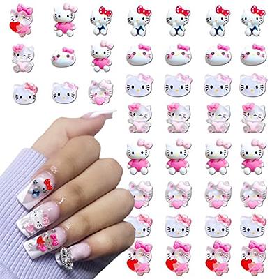 Kawaii hello kitty long acrylic nails charms