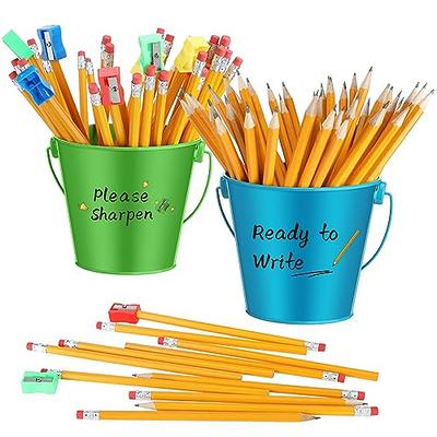 Qilery 128 Pcs Pencil Metal Bucket Sets 2 Pcs Pencil Buckets for