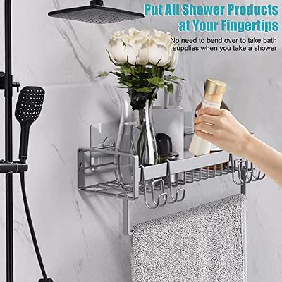 Kayfia Shower Caddy Basket Shelf with Soap Holder, 3 Pack Adhesive  Organizer, No Drilling Rustproof Alloy Steel Mounted Racks with Towel Bar  for