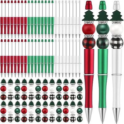 Qilery 48 Pcs Christmas Beadable Pens Bulk Red Green White Plastic