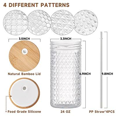 Hyperspace 4Pack Glass Tumblers with Bamboo Lids and Straws, 24 OZ Wide  Mouth Mason Jar Drinking Glasses Travel Bottles with Varitey of Patterns for  Multi Use - Yahoo Shopping