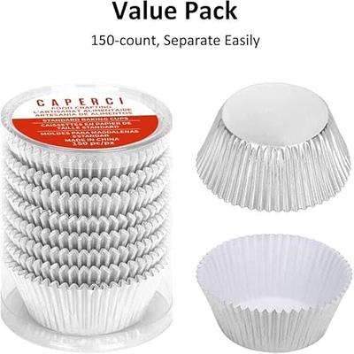 Caperci Silver Foil Cupcake Muffin Liners Standard Size Baking Cups  150-Pack - Premium Greaseproof & Sturdy