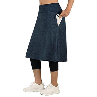 ANIVIVO Women Long Knee Length Skirt with Capris Leggings,Skirted Leggings  with High Waisted Zipper Pockets(Dark Denim Blue,M) - Yahoo Shopping