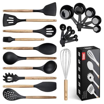 MegaChef Black Silicone and Wood Cooking Utensils (Set of 12)