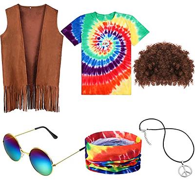 70s Outfits for Women Hippie Costume Set Boho Flared Pants Fringe Vest  Peace Sign Accessories Set Halloween Costumes for Women