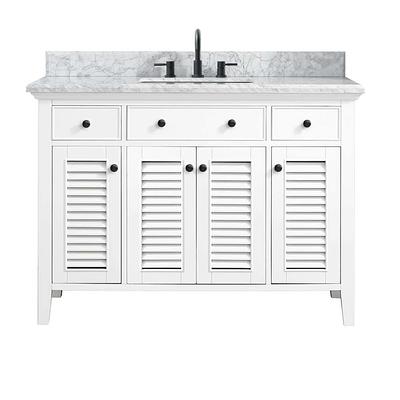 Home Decorators Collection Merryfield 43 in. W x 22 in. D x 35 in. H Freestanding Bath Vanity in Dark Blue-Gray with Carrara White Marble Top