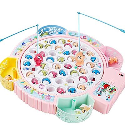 TuKIIE Fishing Game Toy Pole and Rod Fish Board Rotating with Music  Includes 45 Fish and 4 Fishing Poles Fine Motor Skill Training Birthday  Gift for Children Kids Toddlers Boys Girls(Pink) 