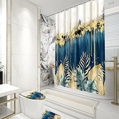 4 Pcs Shower Curtain Set Marble Black Gold Ombre Luxury Abstract Fluid  Modern With Non Slip Rugs Toilet Lid Cover And Bath Mat Bathroom Decor Set  72