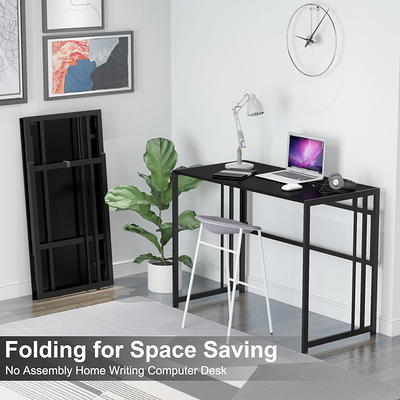 Need Folding Desk Small Desk 31 1/2 No Assembly Foldable Computer Desk for  Small Space/Home Office/Dormitory,Teak&Black Frame