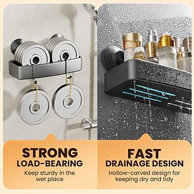 Stusgo Black Corner Shower Caddy Adhesive Shower Caddies Stainless Steel Shower Wall Caddy Drill Free Corner Shelves for Shower with 4 Hooks