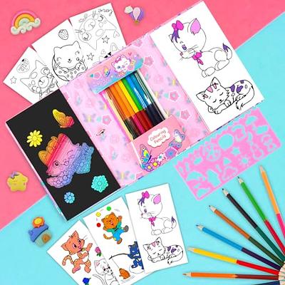 Yoytoo Unicorn Coloring Pads Kit for Girls, Unicorn Coloring Book with 60 Coloring Pages and 16 Colored Pencils for Drawing Painting, Travel