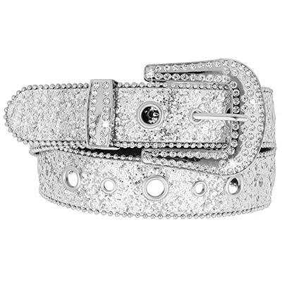 Adjustable Studded Glitter Waistband Bling Crystal Rhinestone Belt PU  Leather