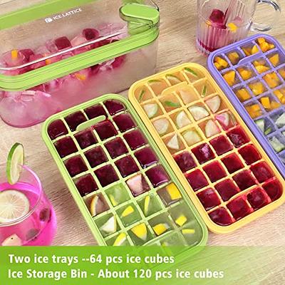 Ice Cube Tray with Lid and Bin, 2 Pack for Freezer, 64 Pcs Ice Cube Mold  (Green)