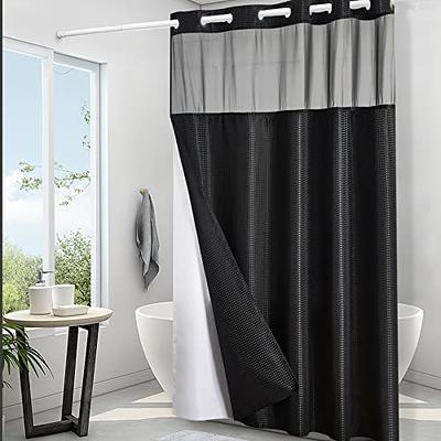 No Hook Waffle Weave Shower Curtain with Snap in Liner Set,Heavy