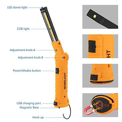 ORHOMELIFE Rechargeable LED Work Light - 750 Lumens Foldable LED Flashlight  Handheld Cordless Work light with Magnetic Base, 360°Rotate, Power