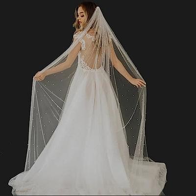 Ursumy Bride Lace Wedding Veils Long Cathedral Veil Floral 1T Soft Tulle  Bridal Veils with Comb 118 (Ivory) at  Women's Clothing store