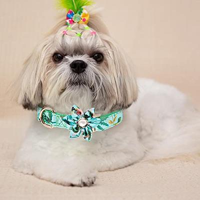 Girl Dog Collars for Puppies Small Medium Large Dogs, Cute Blue Dog Collar  for Female Dogs with Adjustable Flower and Bow tie with Dog Tag & Strong