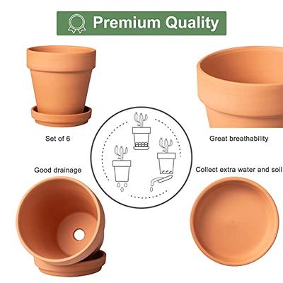 Set of 2 Terracotta Pots, 4 Inch and 6 Inch, Planter Pots for Plants with  Draina