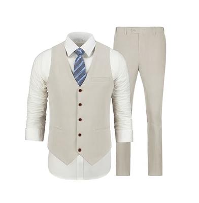 Beige Linen Beach Wedding Suits Men's Slim Fit 2 Piece Groom Suit Prom Party  Dress Tuxedos Vest Pants Suit Set-XXL - Yahoo Shopping