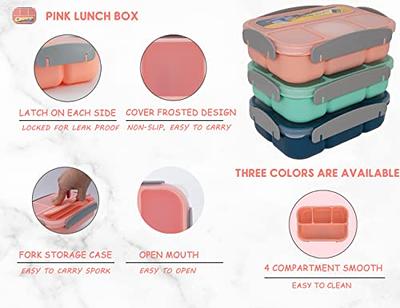 Bento Lunch Box for Kids Girls Boys,4 Compartment Bento Box Adult Lunch Box  Containers,Kids Lunch Box with Fun Accessories Silicone Food Cake Cups,  Cute Food Picks for Kids,Sauce Container, Utensils,Easy to Clean