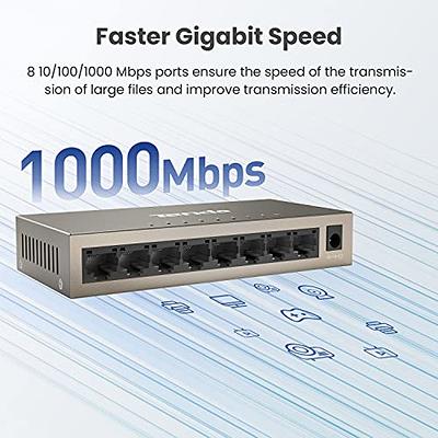 8 Port Gigabit Switch，Unmanaged 10/100/1000Mbps Network Hub Ethernet  Splitter,Plug and Play,Quiet Fanless,for Office and Home Entertainment.