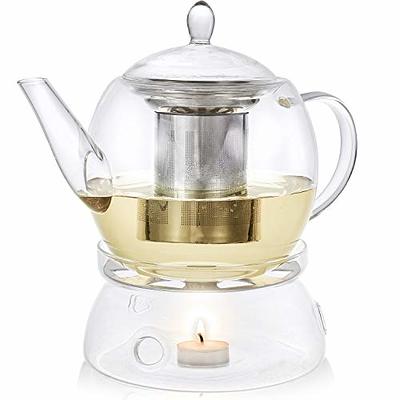 Glass Teapot Stove top 34 OZ, Borosilicate Clear Tea Kettle with Removable  18/8 Stainless Steel Infuser, Teapot Blooming and Loose Leaf Tea Maker Tea