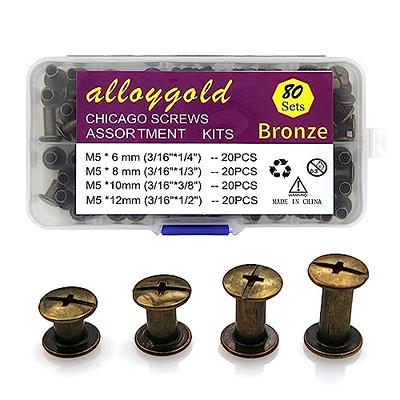 ALLOYGOLD Gun Black Chicago Screws Leather Rivets Assorted ，8 Sizes of  Screw Rivets Chicago Screws for Decorate and Repair Leather Craft Belt Bag