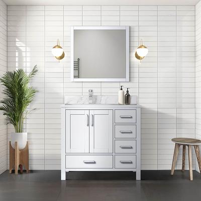 Eviva Elite Stamford 60 Gray Solid Wood Bathroom Vanity Set with Double OG  White Carrera Marble Top & White Undermount Porcelain Sinks