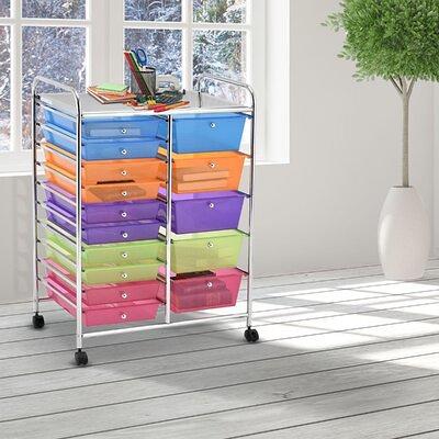 SmileMart 15 Drawers Rolling Storage Bin with Metal Frame & Lockable  Wheels, White