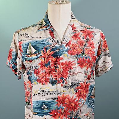 Rayon Hawaiian Shirt - Red Palm