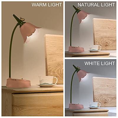 Chloranthus Cordless Table Lamps, 3 Colors Stepless Dimming, 5000mAh Rechargeable Battery LED Desk Lamp for Bedroom/Couple Dinner/Desk/Cafe/Dining