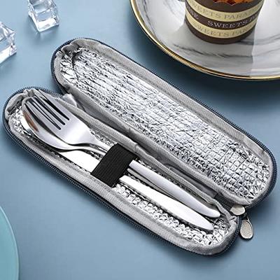 Portable Stainless Steel Flatware Set, Travel Camping Cutlery Set, Portable Utensil  Travel Silverware Dinnerware Set with a Waterproof Case (Gold)