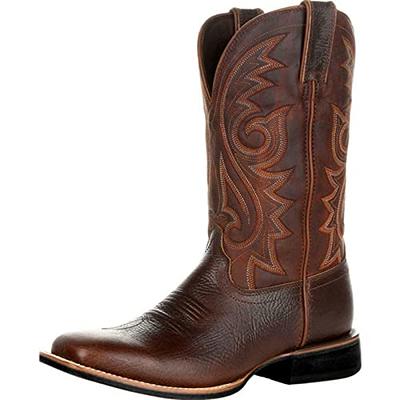 Athlefit Women's Western Embroidered Cowboy Boots Pointed Toe Chunky Heel  Pull On Knee High Boots