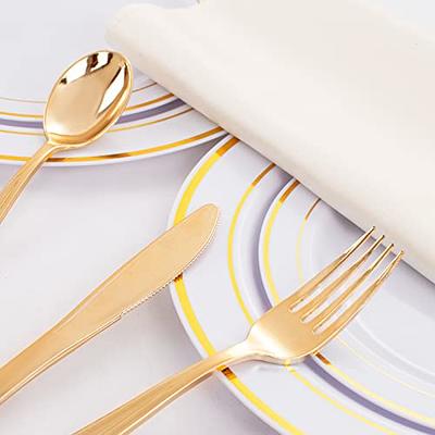 N9R 300pcs Gold Plastic Silverware Dinnerware Flatware- Heavyweight Gold  Plastic Cutlery Set, 100 Gold Forks, 100 Gold Spoons, 100 Gold Knives, Gold  Utensils for Party, Wedding,Birthday Gold-300Pack