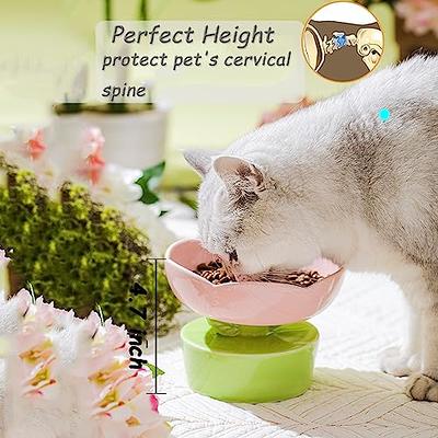 MSBC Raised Cat Bowl with Bamboo Stand, Elevated Pet Feeder with 2 Melamine  Bowls, Tilted Food and Water Cat Feeding Dish, Protect Pet's Spine