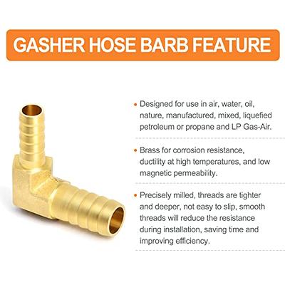 GASHER 10 Pieces Brass Hose Barb Reducer, 1/2 Inch to 3/8 Inch Barb Hose ID  90 Degree L Right Angle Elbow with 20 Hose Clamps, Brass Barb Reducer SPLICER  Fitting Fuel/AIR/Water/Oil/Gas/WOG 