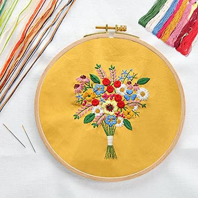 Fanryn 4 Pack Embroidery Kit for Beginners Adults Cross Stitch Kits with  Floral Pattern and Instructions,DIY Kits with 2 Embroidery Hoops, Color